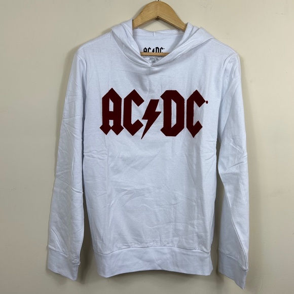 Tops | Acdc Hoodie White Red Felt Logo | Poshmark